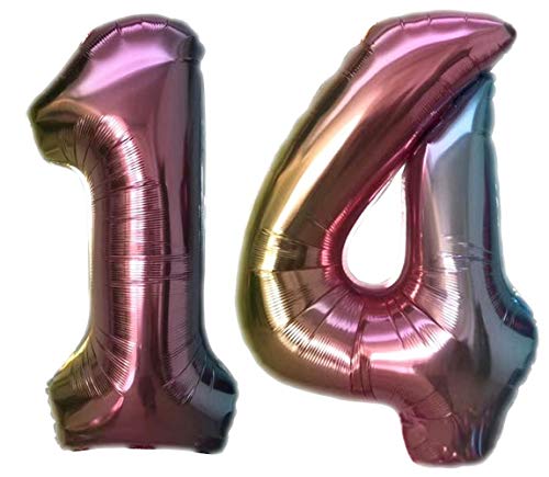 TopTen Folienballon Zahl 14 Bunt XL ca. 72 cm hoch - Zahlenballon/Luftballon für Geburstagsparty, Jubiläum oder sonstige feierliche Anlässe (Nummer 14) von TopTen