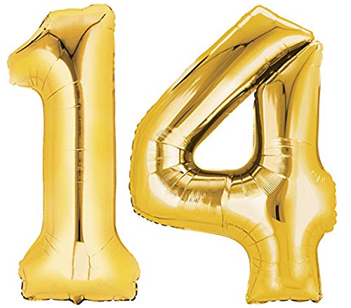 TopTen Folienballon Zahl 14 XL Gold ca. 70 cm hoch - Zahlenballon für Ihre Geburstagsparty, Jubiläum oder sonstige feierliche Anlässe (Zahl 14) von TopTen