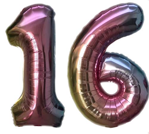Folienballon Zahl 16 Bunt XL ca. 72 cm hoch - Zahlenballon/Luftballon für Geburstagsparty, Jubiläum oder sonstige feierliche Anlässe (Nummer 16) von TopTen