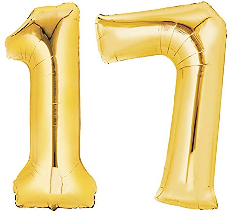 TopTen Folienballon Zahl 17 XL Gold ca. 70 cm hoch - Zahlenballon für Ihre Geburstagsparty, Jubiläum oder sonstige feierliche Anlässe (Zahl 17) von TopTen