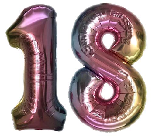 TopTen Folienballon Zahl 18 Bunt XL ca. 72 cm hoch - Zahlenballon/Luftballon für Geburstagsparty, Jubiläum oder sonstige feierliche Anlässe (Nummer 18) von TopTen