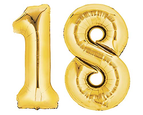 TopTen Folienballon Zahl 18 XL Gold ca. 70 cm hoch - Zahlenballon für Ihre Geburstagsparty, Jubiläum oder sonstige feierliche Anlässe (Nummer 18) von TopTen