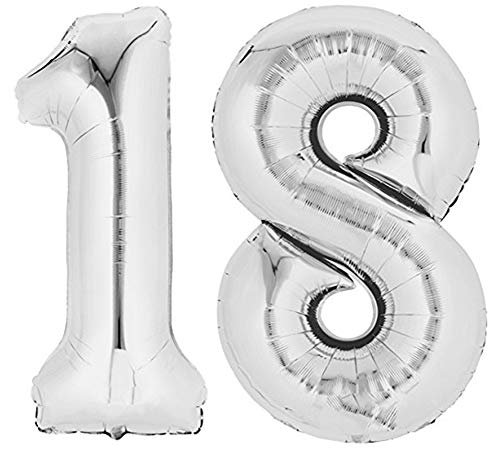TopTen Folienballon Zahl 18 XL Silber ca. 70 cm hoch - Zahlenballon für Ihre Geburstagsparty, Jubiläum oder sonstige feierliche Anlässe (Zahl 18) von TopTen