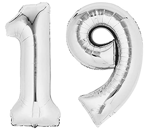 TopTen Folienballon Zahl 19 Silber XXL über 90 cm hoch - Zahlenballon/Luftballon für Geburstagsparty, Jubiläum oder sonstige feierliche Anlässe (Zahl 19) von TopTen