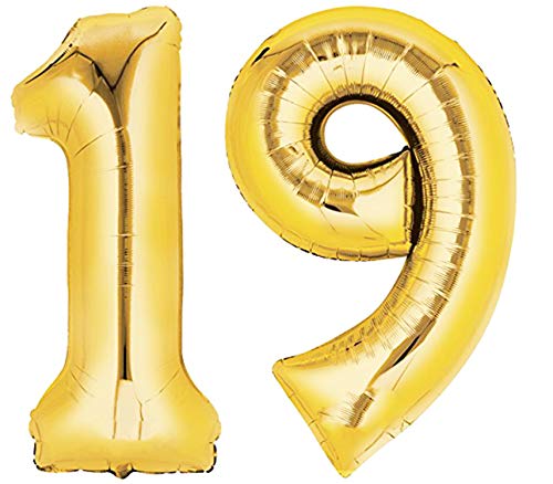 TopTen Folienballon Zahl 19 XL Gold ca. 70 cm hoch - Zahlenballon für Ihre Geburstagsparty, Jubiläum oder sonstige feierliche Anlässe (Zahl 19) von TopTen