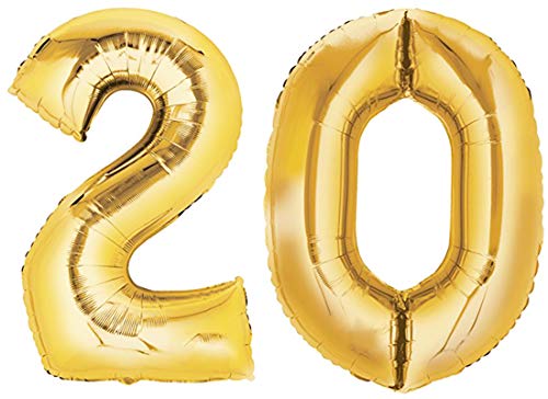 Folienballon Zahl 20 XL Gold ca. 70 cm hoch - Zahlenballon für Ihre Geburstagsparty, Jubiläum oder sonstige feierliche Anlässe (Nummer 20) von TopTen