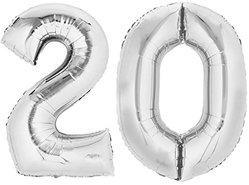 TopTen Folienballon Zahl 20 XL Silber ca. 70 cm hoch - Zahlenballon für Ihre Geburstagsparty, Jubiläum oder sonstige feierliche Anlässe (Zahl 20) von TopTen