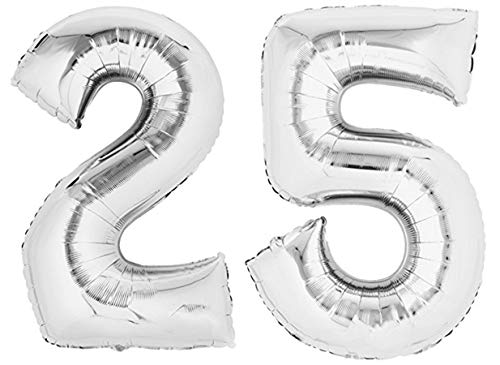 TopTen Folienballon Zahl 25 XL Silber ca. 70 cm hoch - Zahlenballon für Ihre Geburstagsparty, Jubiläum oder sonstige feierliche Anlässe (Zahl 25) von TopTen
