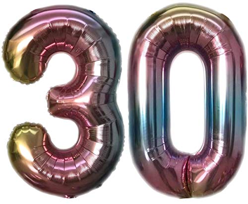 Folienballon Zahl 30 Bunt XL ca. 72 cm hoch - Zahlenballon/Luftballon für Geburstagsparty, Jubiläum oder sonstige feierliche Anlässe (Nummer 30) von TopTen