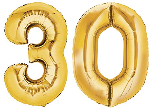 TopTen Folienballon Zahl 30 XL Gold ca. 70 cm hoch - Zahlenballon für Ihre Geburstagsparty, Jubiläum oder sonstige feierliche Anlässe (Nummer 30) von TopTen