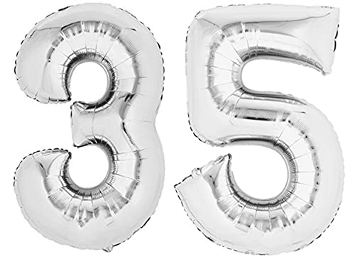 Folienballon Zahl 35 Silber XXL über 90 cm hoch - Zahlenballon/Luftballon für Geburtstagsparty, Jubiläum oder sonstige feierliche Anlässe (Nummer 35) von TopTen