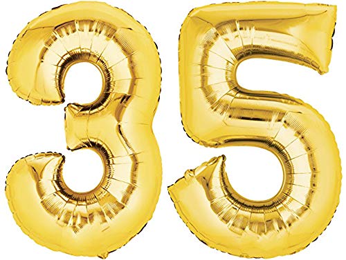 Folienballon Zahl 35 XL Gold ca. 70 cm hoch - Zahlenballon für Ihre Geburstagsparty, Jubiläum oder sonstige feierliche Anlässe (Nummer 35) von TopTen