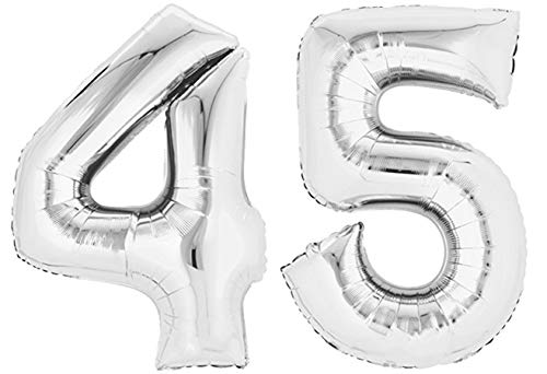 Folienballon Zahl 45 XL Silber ca. 70 cm hoch - Zahlenballon für Ihre Geburstagsparty, Jubiläum oder sonstige feierliche Anlässe (Zahl 45) von TopTen