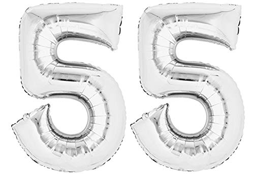TopTen Folienballon Zahl 55 XL Silber ca. 70 cm hoch - Zahlenballon für Ihre Geburstagsparty, Jubiläum oder sonstige feierliche Anlässe (Zahl 55) von TopTen