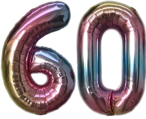 Folienballon Zahl 60 Bunt XL ca. 72 cm hoch - Zahlenballon/Luftballon für Geburstagsparty, Jubiläum oder sonstige feierliche Anlässe (Nummer 60) von TopTen