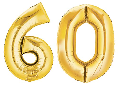 TopTen Folienballon Zahl 60 XL Gold ca. 70 cm hoch - Zahlenballon für Ihre Geburstagsparty, Jubiläum oder sonstige feierliche Anlässe (Nummer 60) von TopTen