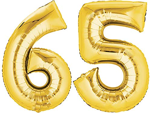 TopTen Folienballon Zahl 65 XL Gold ca. 70 cm hoch - Zahlenballon für Ihre Geburstagsparty, Jubiläum oder sonstige feierliche Anlässe (Nummer 65) von TopTen