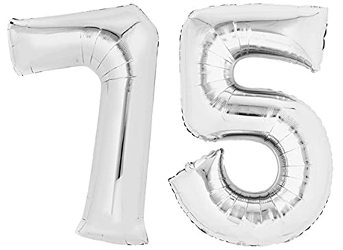 TopTen Folienballon Zahl 75 Silber XXL über 90 cm hoch - Zahlenballon/Luftballon für Geburtstagsparty, Jubiläum oder sonstige feierliche Anlässe (Nummer 75) von TopTen