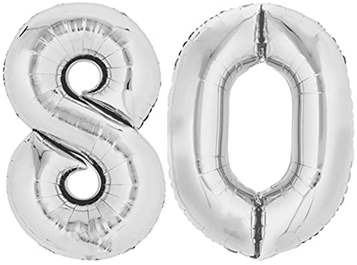 Folienballon Zahl 80 Silber XXL über 90 cm hoch - Zahlenballon/Luftballon für Geburtstagsparty, Jubiläum oder sonstige feierliche Anlässe (Nummer 80) von TopTen
