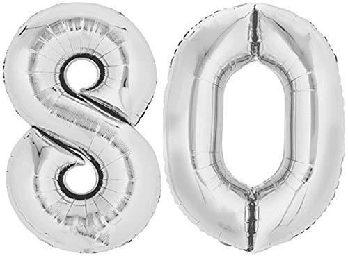 TopTen Folienballon Zahl 80 XL Silber ca. 70 cm hoch - Zahlenballon für Ihre Geburstagsparty, Jubiläum oder sonstige feierliche Anlässe (Zahl 80) von TopTen
