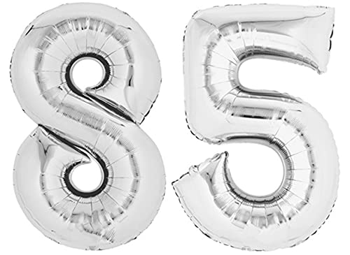 Folienballon Zahl 85 Silber XXL über 90 cm hoch - Zahlenballon/Luftballon für Geburtstagsparty, Jubiläum oder sonstige feierliche Anlässe (Nummer 85) von TopTen