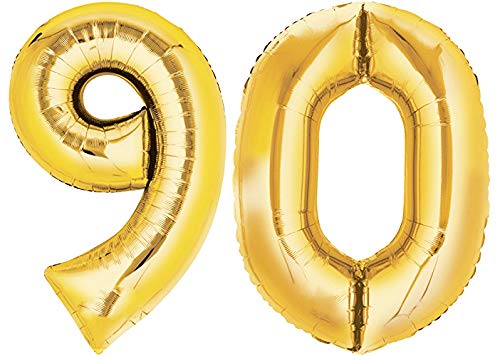 Folienballon Zahl 90 XL Gold ca. 70 cm hoch - Zahlenballon für Ihre Geburstagsparty, Jubiläum oder sonstige feierliche Anlässe (Nummer 90) von TopTen