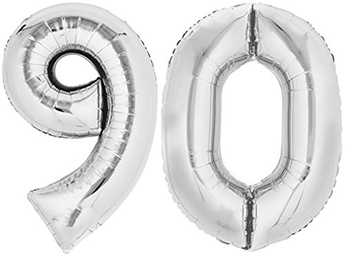 Folienballon Zahl 90 XL Silber ca. 70 cm hoch - Zahlenballon für Ihre Geburstagsparty, Jubiläum oder sonstige feierliche Anlässe (Zahl 90) von TopTen