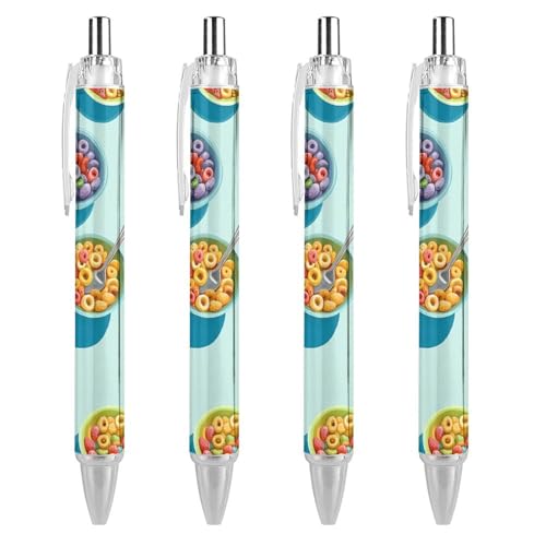 Fruit Loops Müsli-Kugelschreiber, 0,5 mm, feine Spitze, einziehbare Kugelschreiber, flexibel, runder Schaft, Arbeitsstift, 4 Stück von TopZeDeals