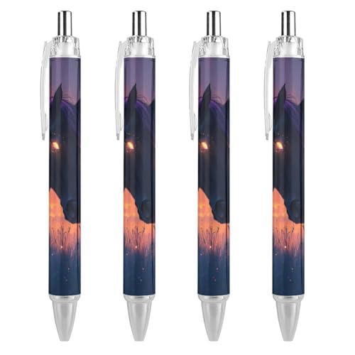 Hell Black Horse Flame Kugelschreiber, 0,5 mm, feine Spitze, einziehbare Kugelschreiber, flexibel, runder Schaft, Arbeitsstift, 4 Stück von TopZeDeals