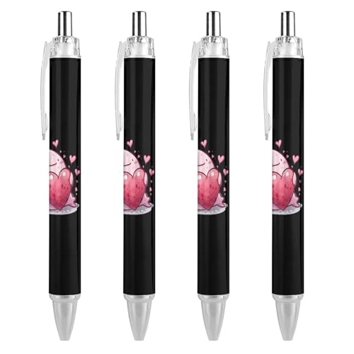 Niedlicher Blobfish-Herz-Kugelschreiber, einziehbar, blaue Tinte, Kugelschreiber für Büro und Zuhause, 4 Stück von TopZeDeals