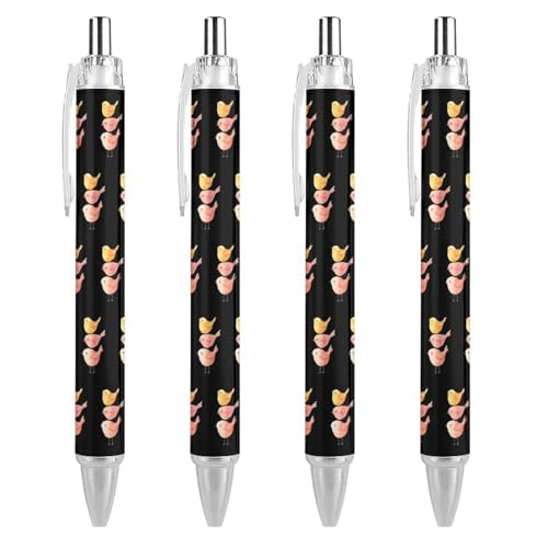 Three Birds Kugelschreiber, 0,5 mm, feine Spitze, einziehbare Kugelschreiber, flexibel, runder Schaft, Arbeitsstift, 4 Stück von TopZeDeals