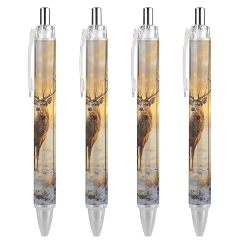 TopZeDeals A Majestic Deer mit Geweih, Kugelschreiber, 0,5 mm, feine Spitze, einziehbare Kugelschreiber, flexibel, runder Schaft, Arbeitsstift, 4 Stück von TopZeDeals