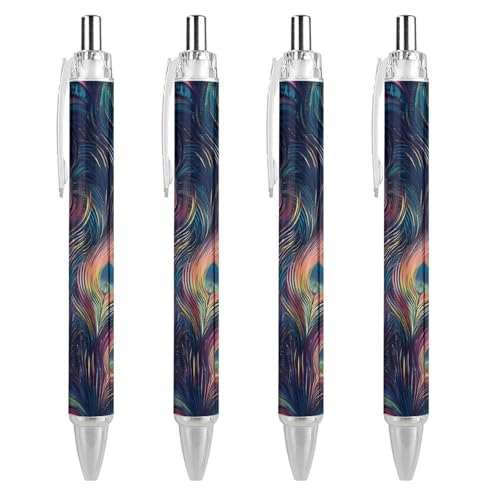 TopZeDeals Ästhetik-Kugelschreiber mit Pfauenfedern, 0,5 mm, feine Spitze, einziehbare Kugelschreiber, flexibel, runder Schaft, Arbeitsstift, 4 Stück von TopZeDeals