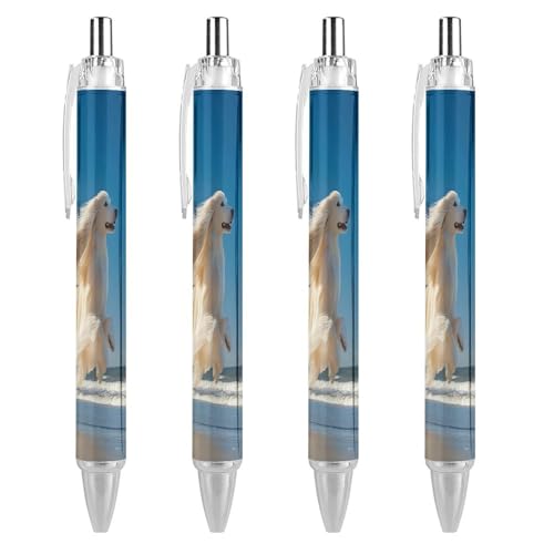 TopZeDeals Afghanischer Hund, Strand, einziehbarer Kugelschreiber, schwarze Tinte, 0,5 mm, glattes Schreiben, Notizen, Zubehör für Büro, 4 Stück von TopZeDeals