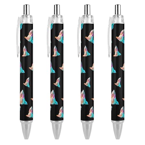 TopZeDeals Afghanischer Hund mit Regenbogenhaar, einziehbarer Kugelschreiber, schwarze Tinte, 0,5 mm, glattes Schreiben, Notizen, Zubehör für Büro, 4 Stück von TopZeDeals