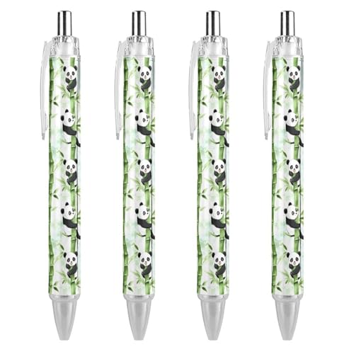 TopZeDeals Aquarell-Kugelschreiber, Motiv: niedliche Pandas, einziehbar, schwarze Tinte, 0,5 mm, glattes Schreiben, Notizen, Zubehör für Büro, 4 Stück von TopZeDeals