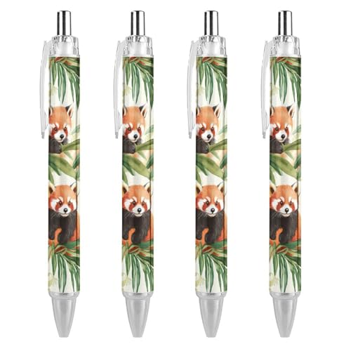 TopZeDeals Aquarell-Kugelschreiber, Pandas, einziehbar, schwarze Tinte, 0,5 mm, glattes Schreiben, Notizen, Zubehör für Büro, 4 Stück von TopZeDeals