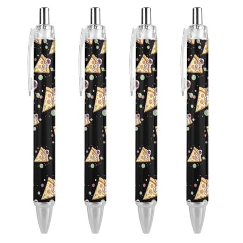 TopZeDeals Astronaut liegender Pizza-Kugelschreiber, 0,5 mm, feine Spitze, einziehbare Kugelschreiber, flexibel, runder Schaft, Arbeitsstift, 4 Stück von TopZeDeals