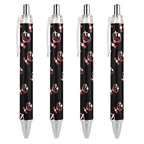 TopZeDeals Baseball Mom Kugelschreiber, einziehbar, 0,5 mm, feine Spitze, schnelltrocknend, glattes Schreiben, Schwarz, 4 Stück von TopZeDeals
