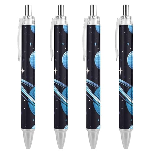 TopZeDeals Blue Planets Universes Kugelschreiber, 0,5 mm, feine Spitze, einziehbare Kugelschreiber, flexibel, runder Schaft, Arbeitsstift, 4 Stück von TopZeDeals