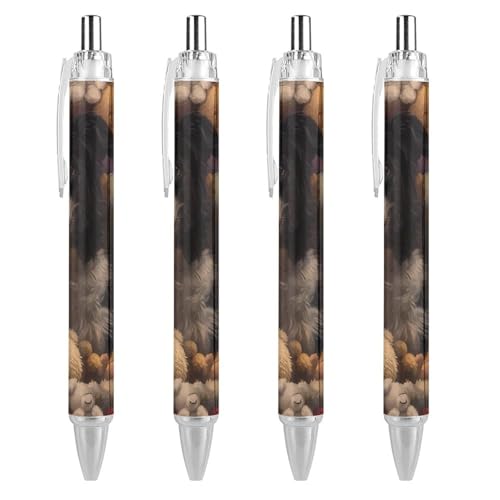 TopZeDeals Border Dog Collie Teddybär-Kugelschreiber, 0,5 mm, feine Spitze, einziehbare Kugelschreiber, flexibel, runder Schaft, Arbeitsstift, 4 Stück von TopZeDeals