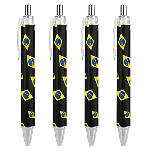 TopZeDeals Brasilien-Kugelschreiber, einziehbar, 0,5 mm, feine Spitze, schnelltrocknend, glattes Schreiben, Schwarz, 4 Stück von TopZeDeals