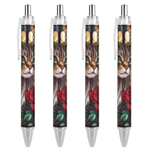 TopZeDeals Cat Rose Glas-Fenster-Kugelschreiber, 0,5 mm, feine Spitze, einziehbare Kugelschreiber, flexibel, runder Schaft, Arbeitsstift, 4 Stück von TopZeDeals