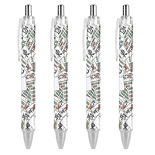 TopZeDeals Chinesische Mahjong-Fliesen, einziehbarer Kugelschreiber, blaue Tinte, Kugelschreiber, Arbeitsstift für Männer und Frauen, 4 Stück von TopZeDeals