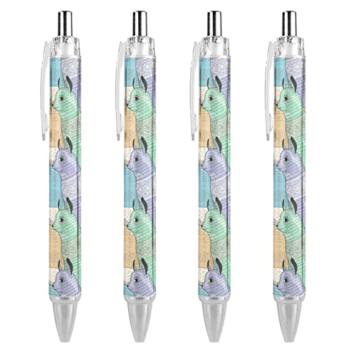 TopZeDeals Cute Lamas Kugelschreiber, einziehbar, 0,5 mm, feine Spitze, schnelltrocknend, glattes Schreiben, Schwarz, 4 Stück von TopZeDeals