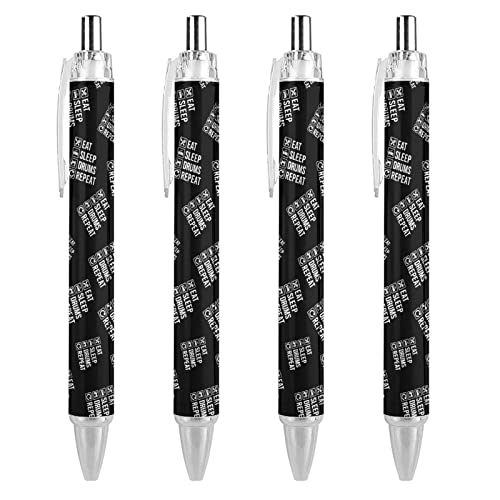 TopZeDeals EAT Sleep Drum Repeat Kugelschreiber, einziehbar, 0,5 mm, feine Spitze, schnelltrocknend, glattes Schreiben, Schwarz, 4 Stück von TopZeDeals