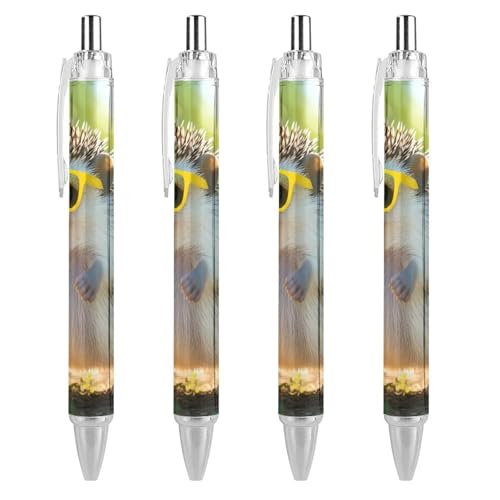 TopZeDeals Ein cooler Igelschreiber mit Brille, 0,5 mm, feine Spitze, einziehbare Kugelschreiber, flexibel, runder Schaft, Arbeitsstift, 4 Stück von TopZeDeals
