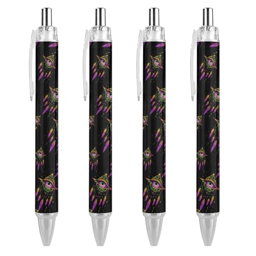 TopZeDeals Evil Eye Traumfänger-Kugelschreiber, 0,5 mm, feine Spitze, einziehbare Kugelschreiber, flexibel, runder Schaft, Arbeitsstift, 4 Stück von TopZeDeals
