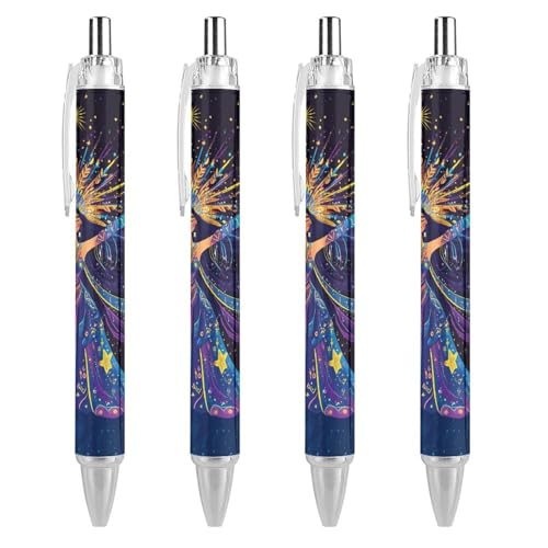 TopZeDeals Fantasy Interstellar Goddess Sun Star Kugelschreiber, 0,5 mm, feine Spitze, einziehbare Kugelschreiber, flexibel, runder Schaft, Arbeitsstift, 4 Stück von TopZeDeals