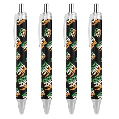 TopZeDeals Feck Off Kugelschreiber mit irischen Sprüchen, 0,5 mm, feine Spitze, einziehbare Kugelschreiber, flexibel, runder Schaft, Arbeitsstift, 4 Stück von TopZeDeals